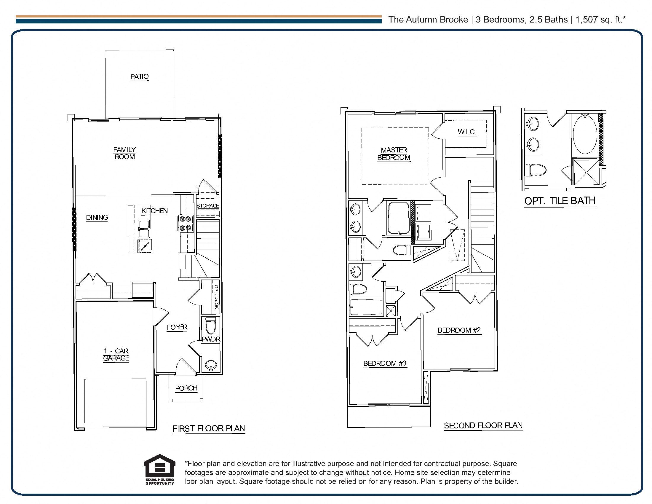 Floor plan for 3 beds, 2.5 baths, 1507 sqft